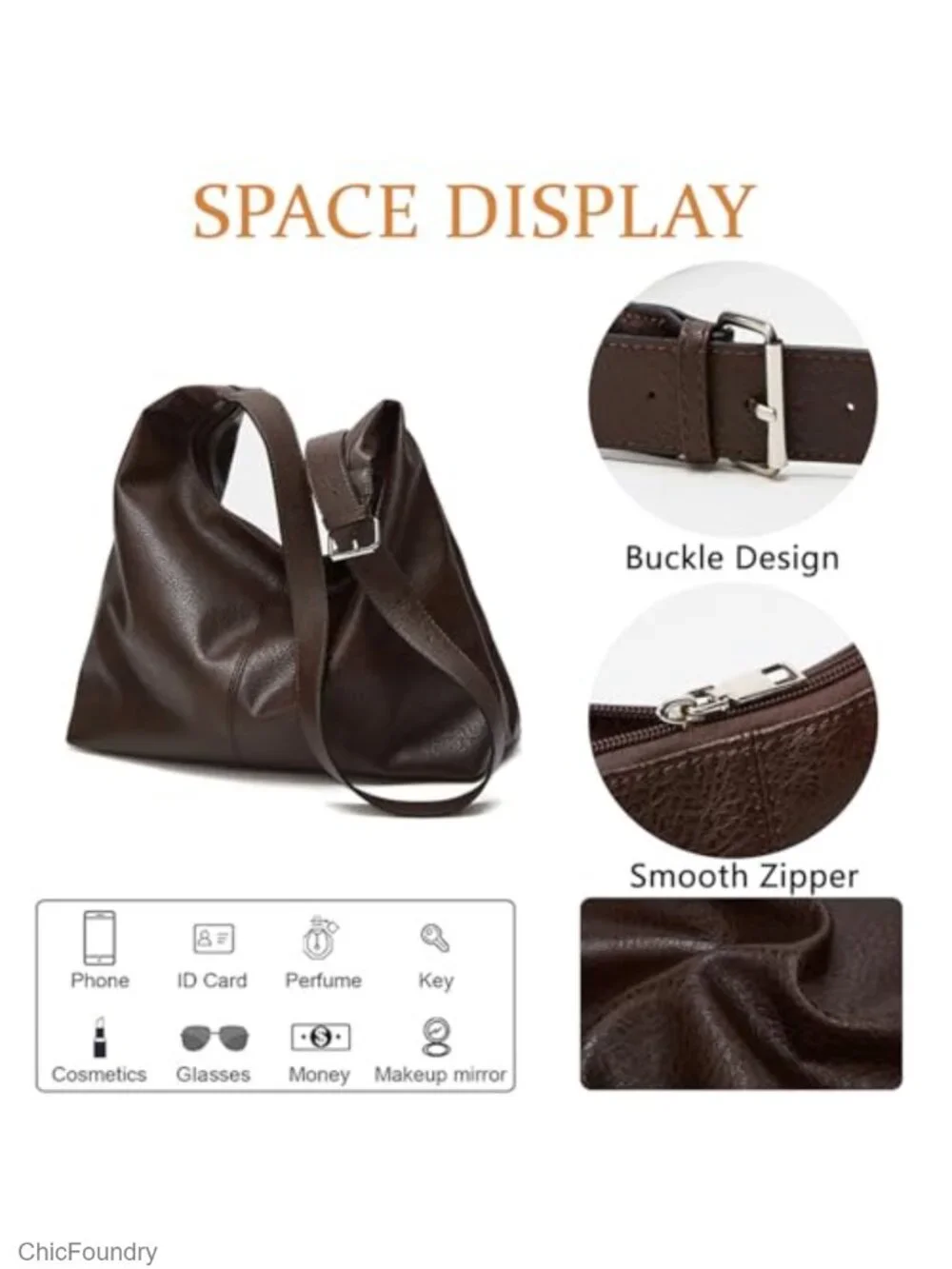 Large Vegan Leather Hobo Bag Slouchy Tote Shoulder Handbag Travel Work